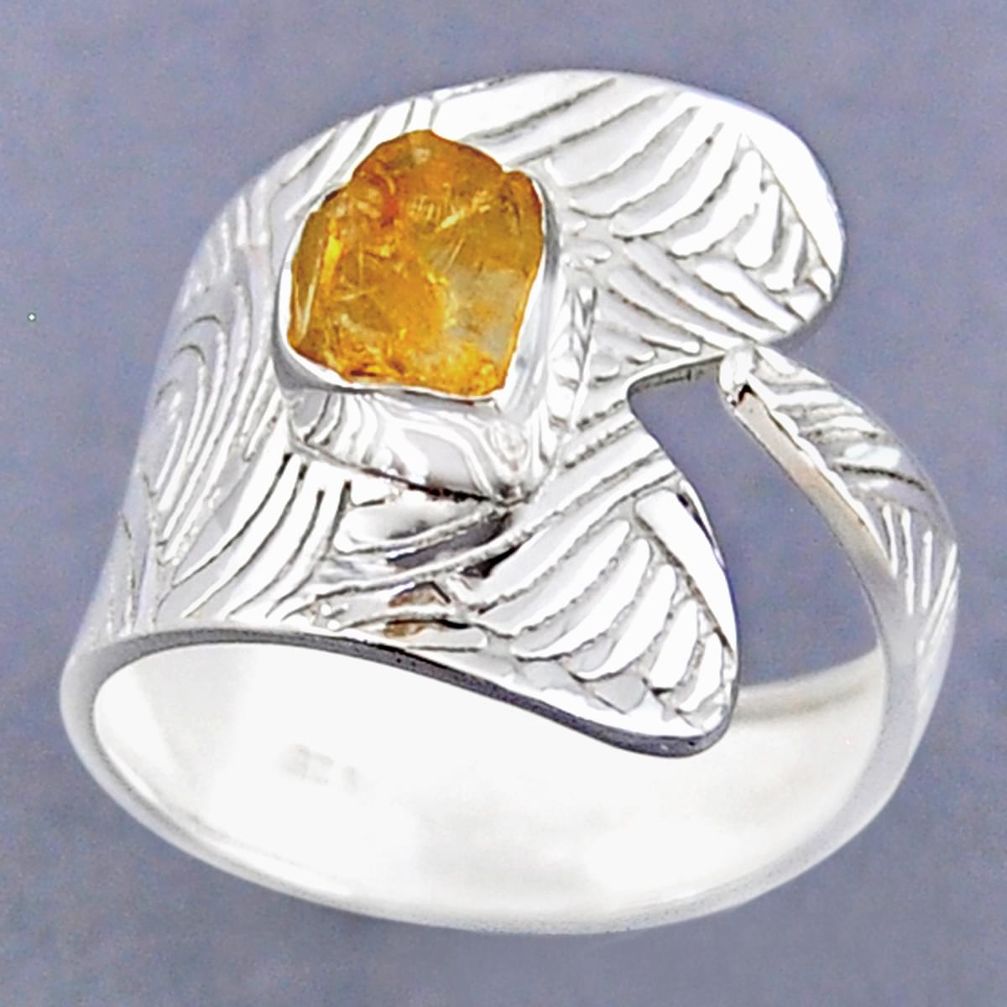 2.71cts yellow citrine rough 925 sterling silver adjustable ring size 9 r54817