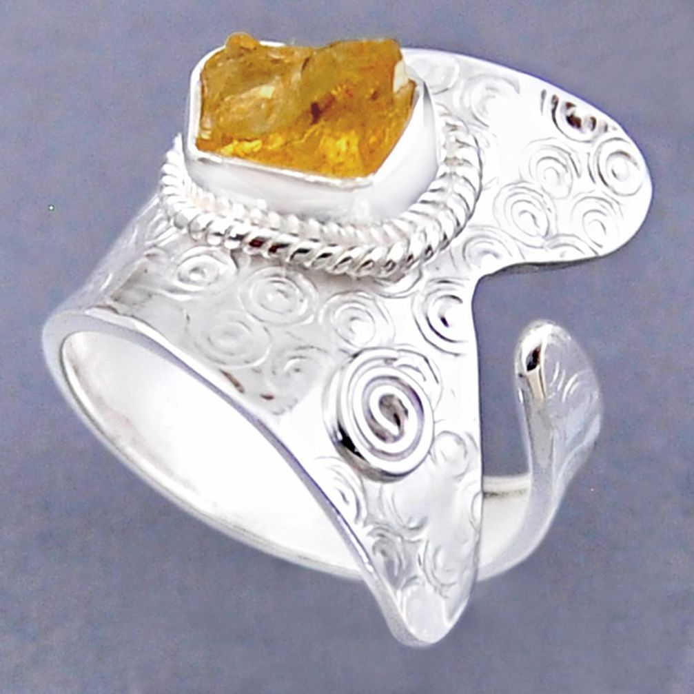2.98cts yellow citrine rough 925 sterling silver adjustable ring size 9 r54835