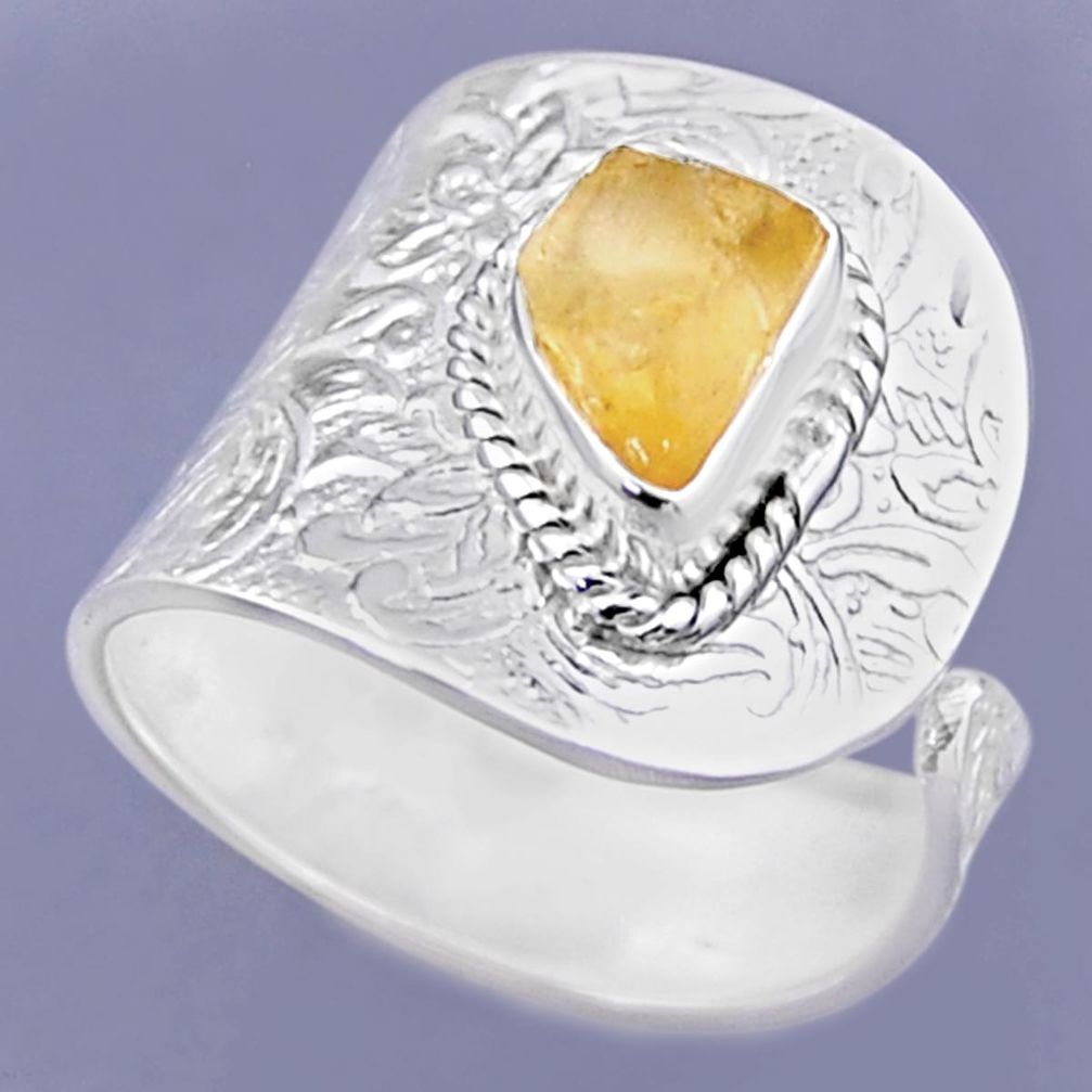 3.42cts yellow citrine rough 925 sterling silver adjustable ring size 9 r54911