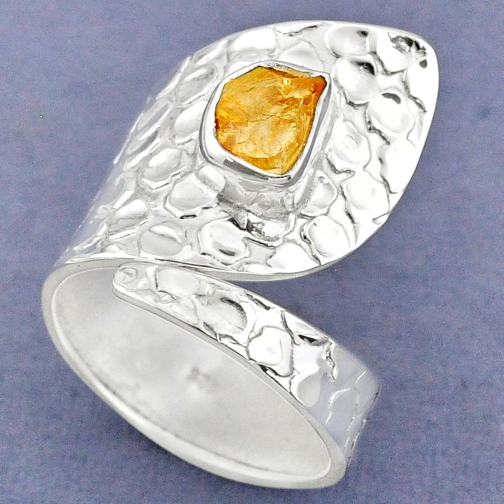 2.55cts yellow citrine rough 925 sterling silver adjustable ring size 9 r63430