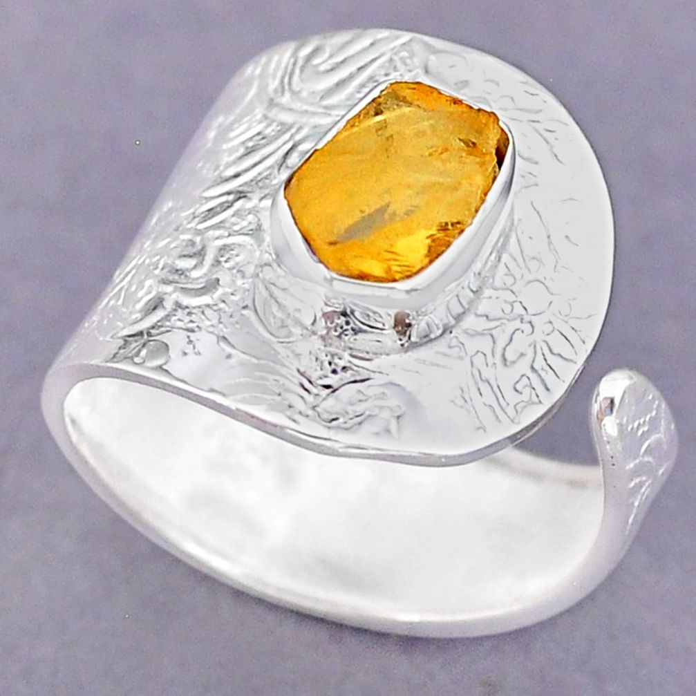 3.13cts yellow citrine rough 925 sterling silver adjustable ring size 9 r90584