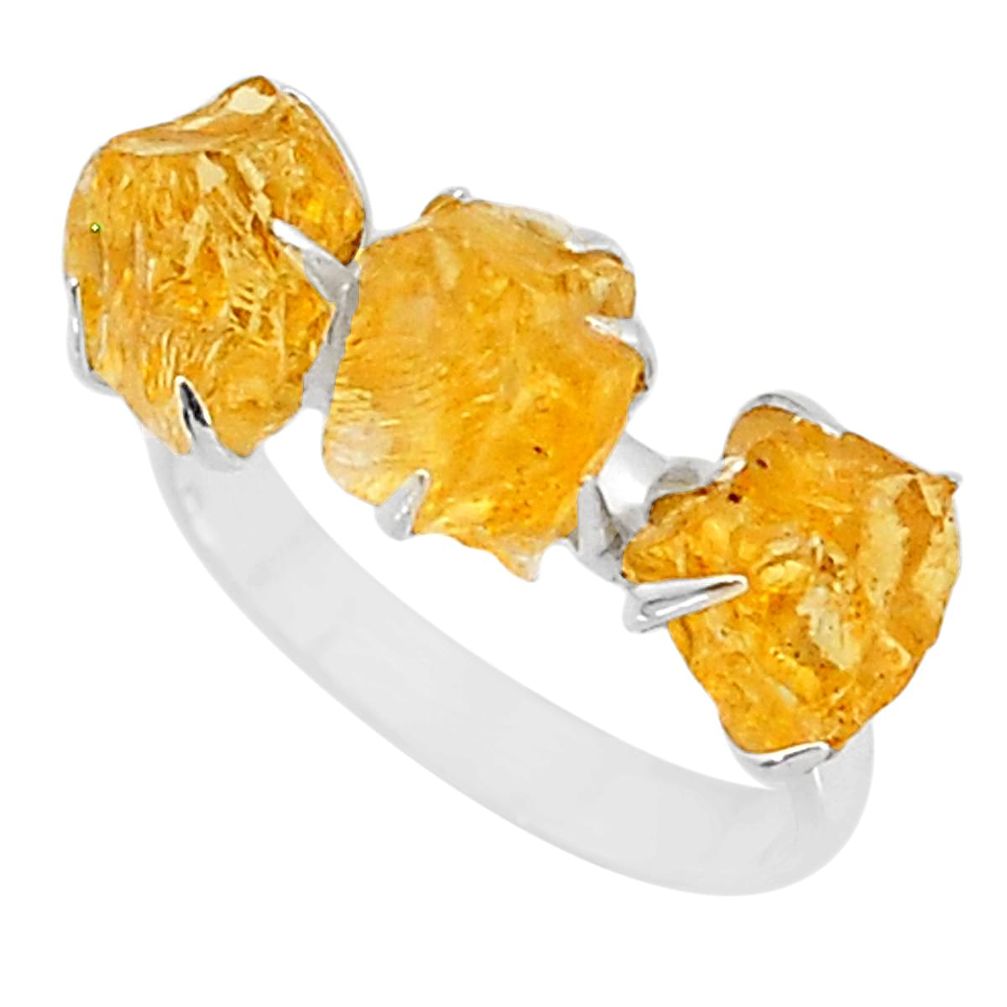 8.95cts yellow citrine raw 925 sterling silver ring jewelry size 8 t7142