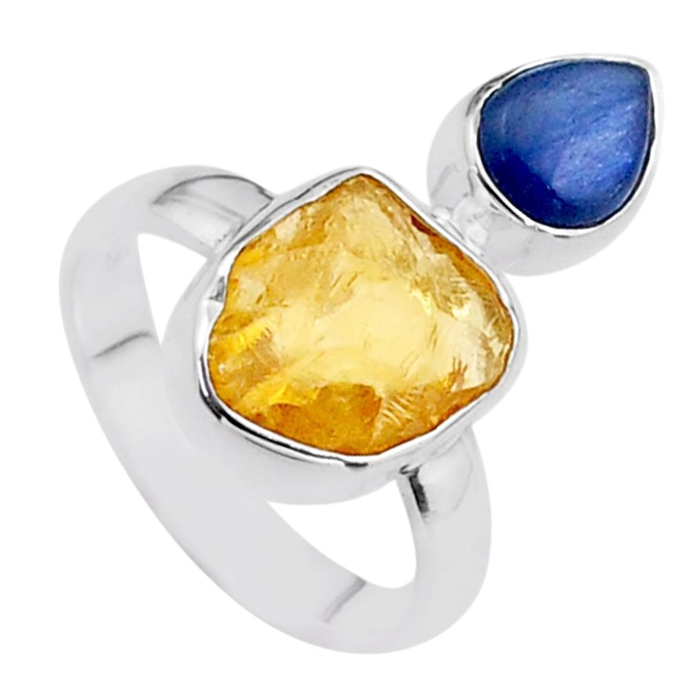 8.26cts yellow citrine raw kyanite 925 sterling silver ring size 7 t48932