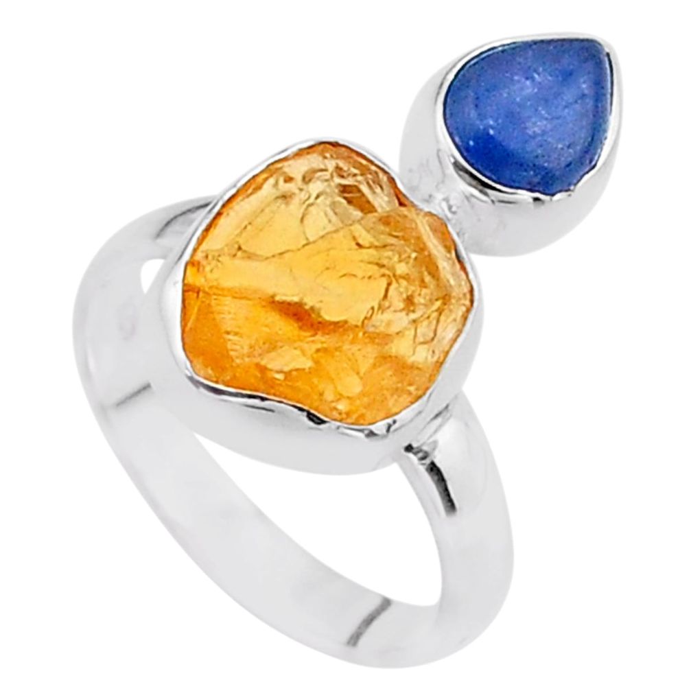 8.37cts yellow citrine raw kyanite 925 sterling silver ring size 7.5 t48956