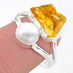 9.61cts yellow citrine raw pearl 925 sterling silver ring size 8 t38102