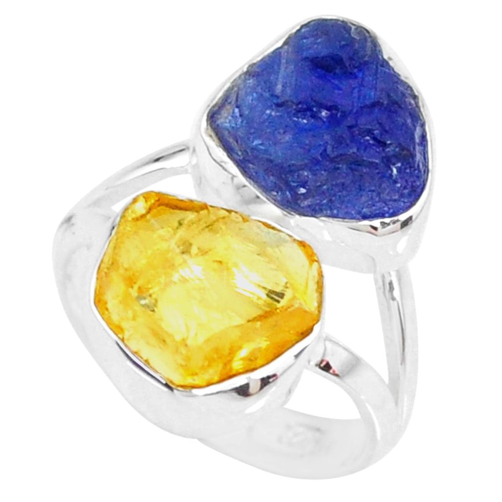 12.06cts yellow citrine raw tanzanite rough 925 silver ring size 6 r73977