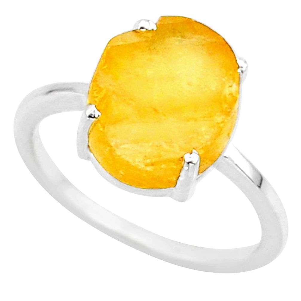 4.86cts yellow raw citrine rough 925 sterling silver ring jewelry size 7 r88891