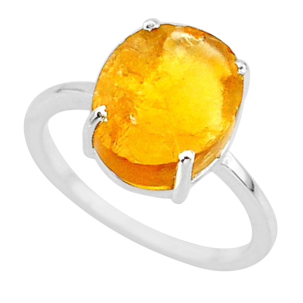 5.15cts yellow raw citrine rough 925 sterling silver ring jewelry size 7 r88897