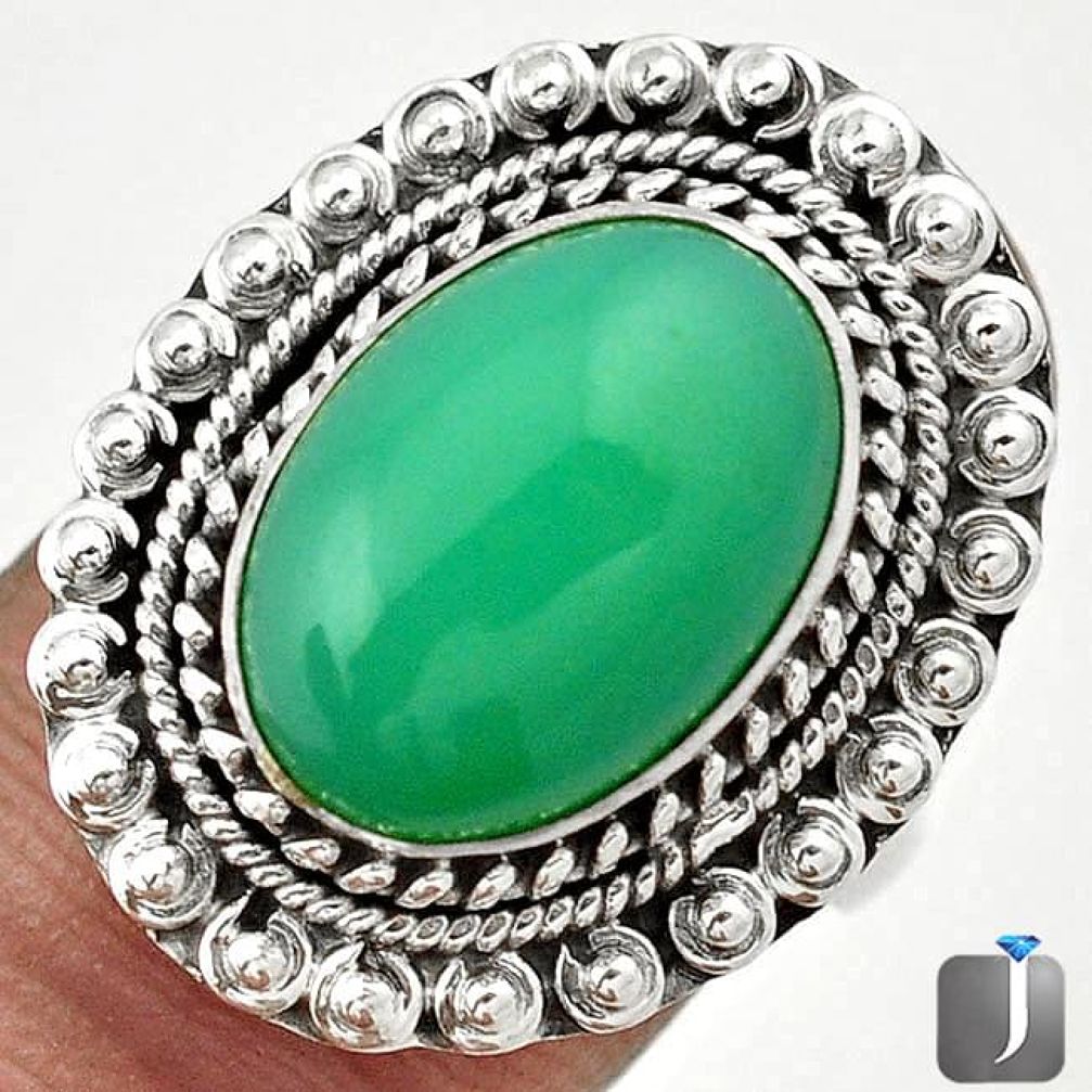 MAGICAL NATURAL GREEN CHRYSOPRASE 925 STERLING SILVER RING JEWELRY SIZE 7 G53917