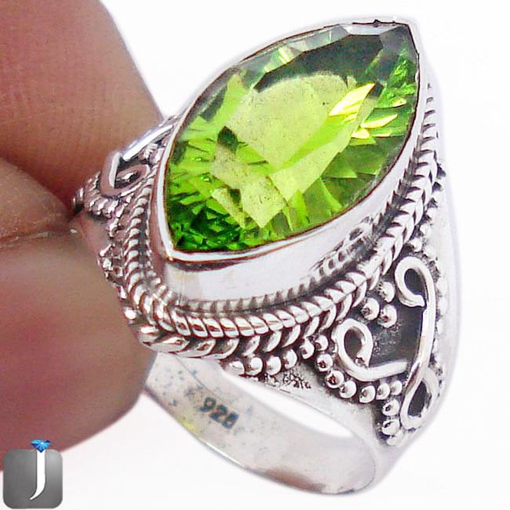 6.59cts MARQUISE GREEN PARROT QUARTZ 925 SILVER RING JEWELRY SIZE 8 F63532