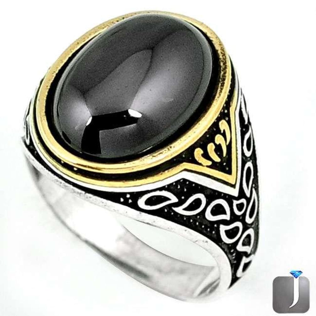 METALIC GUN METAL OVAL 925 SILVER 14K GOLD MENS RING JEWELRY SIZE 10 G74361