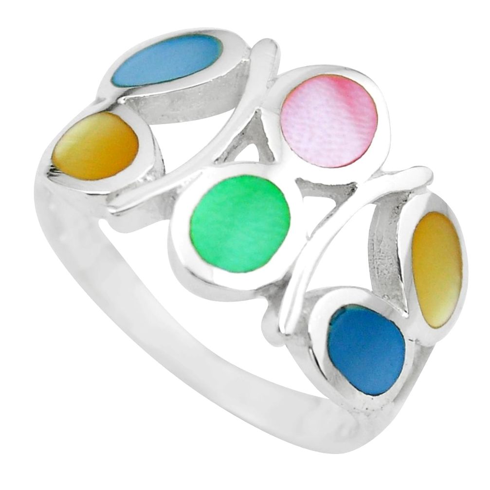 3.69gms multi color blister pearl enamel 925 sterling silver ring size 6 c2533