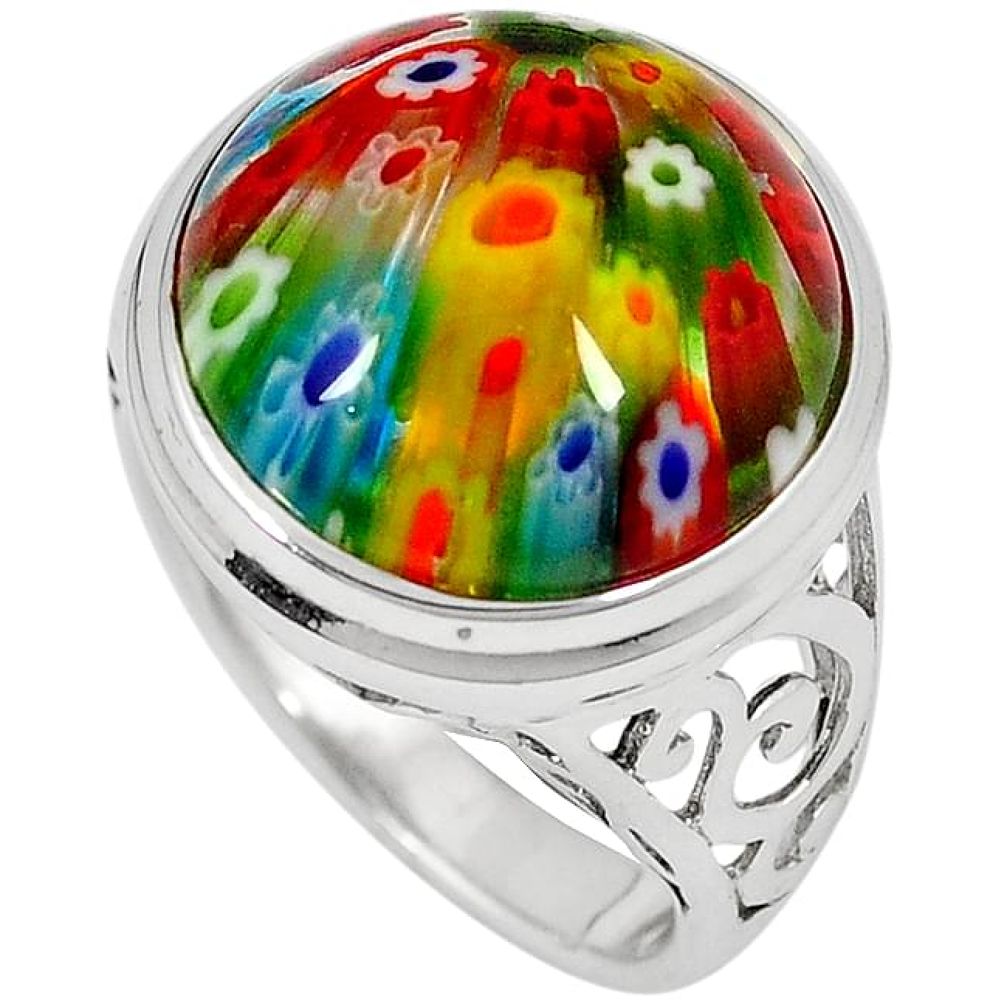 Multi color italian murano glass 925 silver solitaire ring jewelry size 9 h46992