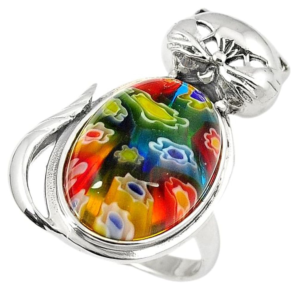 Multi color italian murano glass 925 sterling silver cat ring size 7 h50983