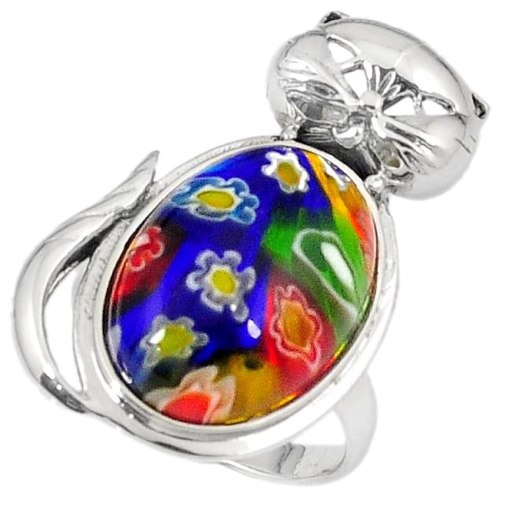 Multi color italian murano glass 925 sterling silver cat ring size 7.5 h54998