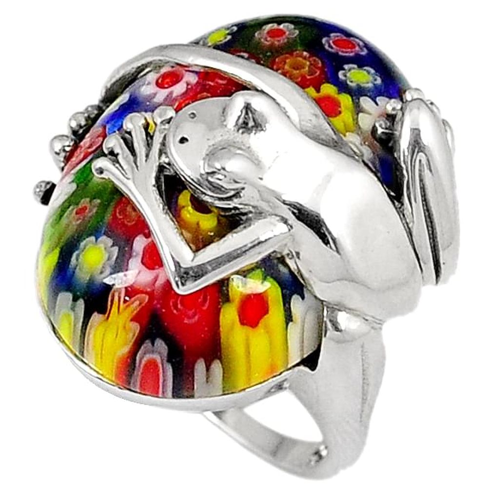 Multi color italian murano glass 925 sterling silver frog ring size 8 h54988