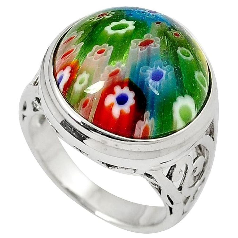 Multi color italian murano glass 925 sterling silver ring size 7.5 h50989