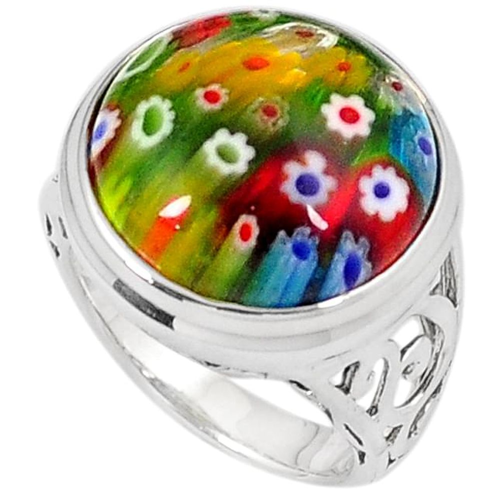 Multi color italian murano glass 925 sterling silver ring jewelry size 7 h54983