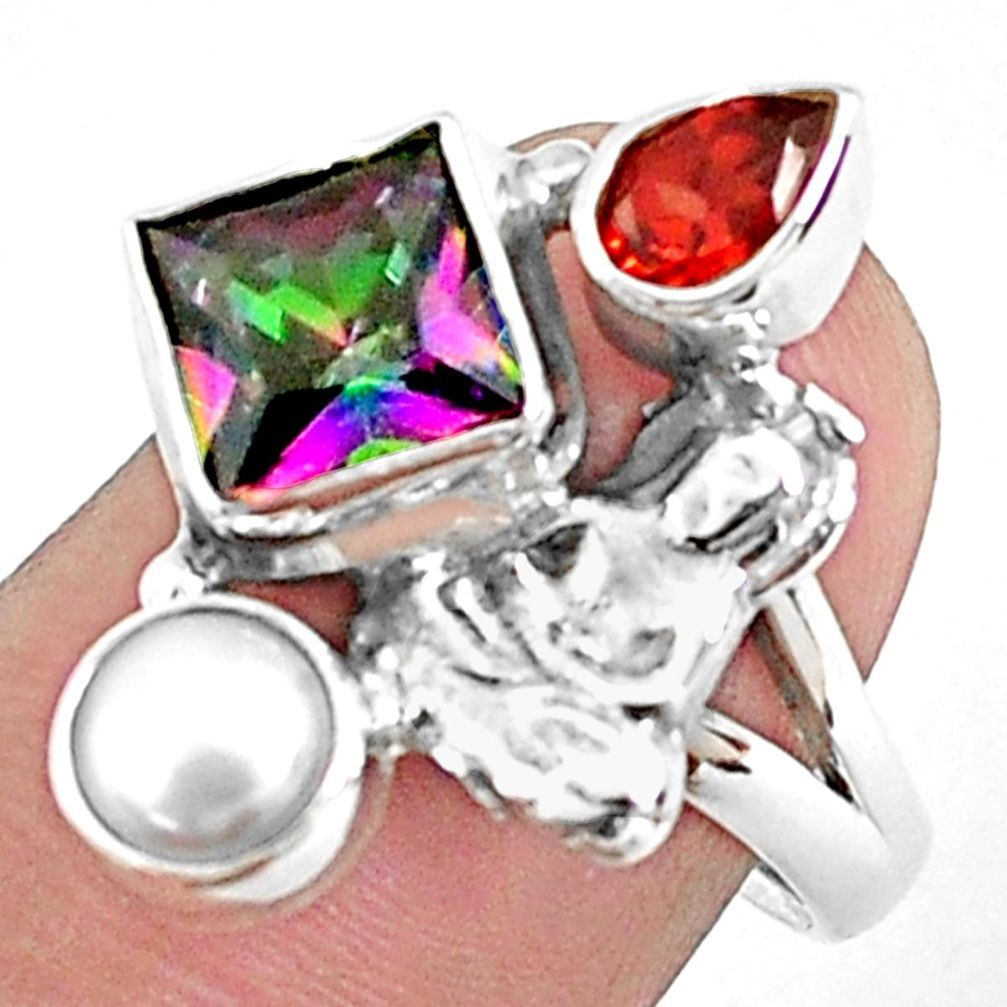 6.02cts multicolor rainbow topaz 925 silver buddha meditation ring size 8 p42909