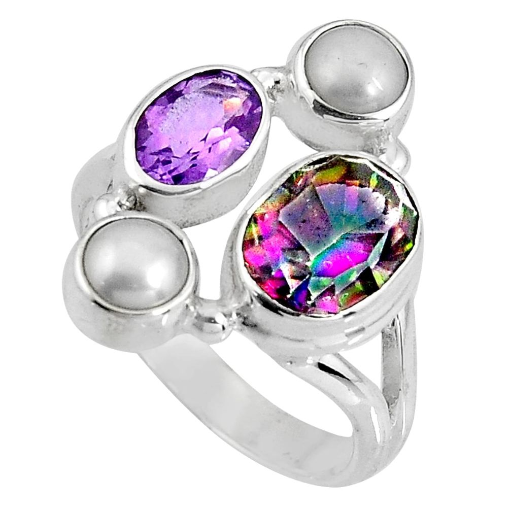 6.84cts multicolor rainbow topaz amethyst 925 sterling silver ring size 7 p90666