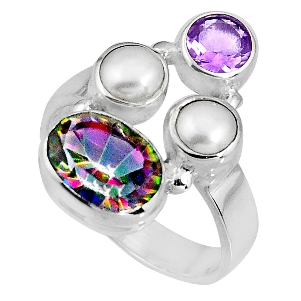 6.53cts multicolor rainbow topaz amethyst 925 sterling silver ring size 7 p90669