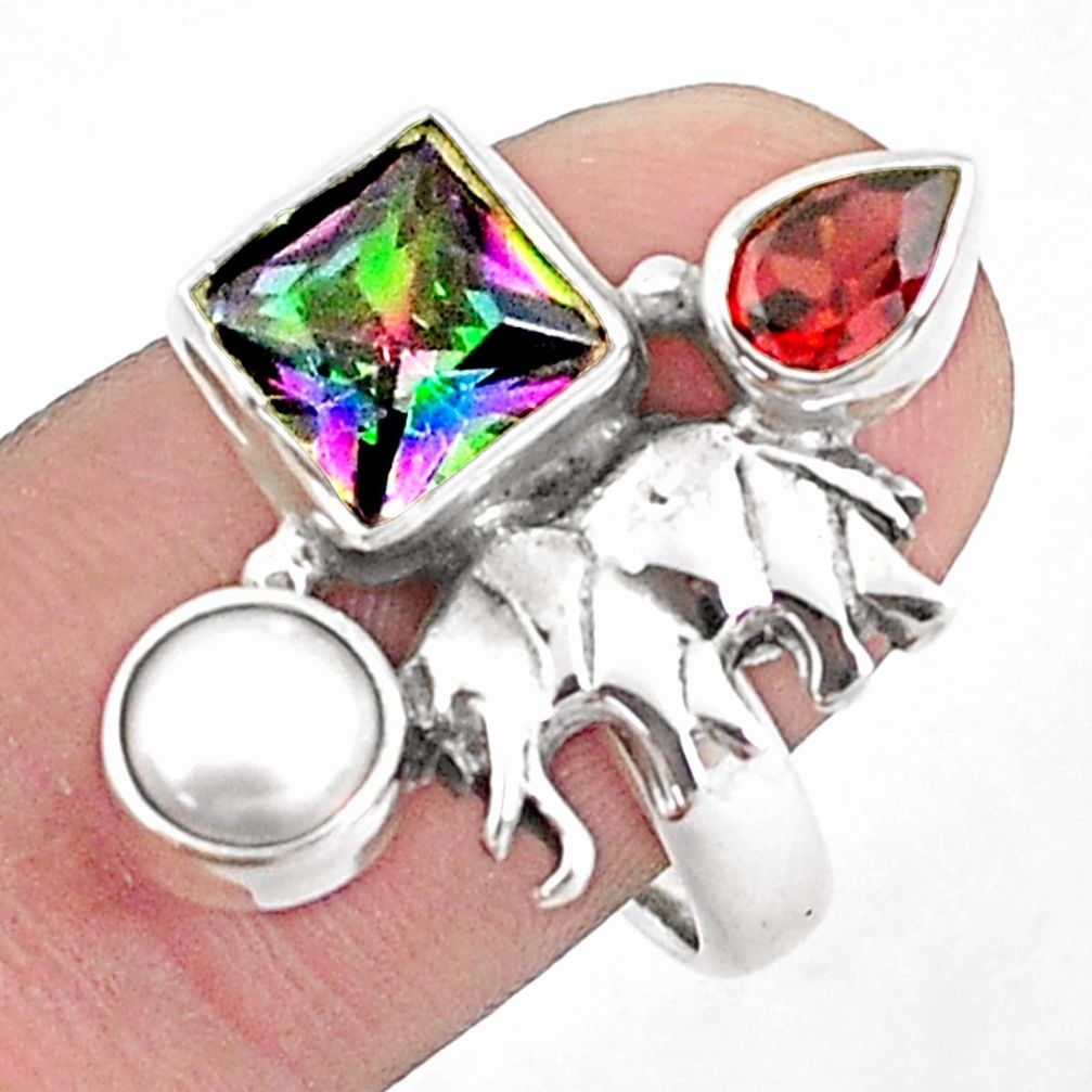 5.75cts multicolor rainbow topaz garnet 925 silver elephant ring size 8.5 p42916