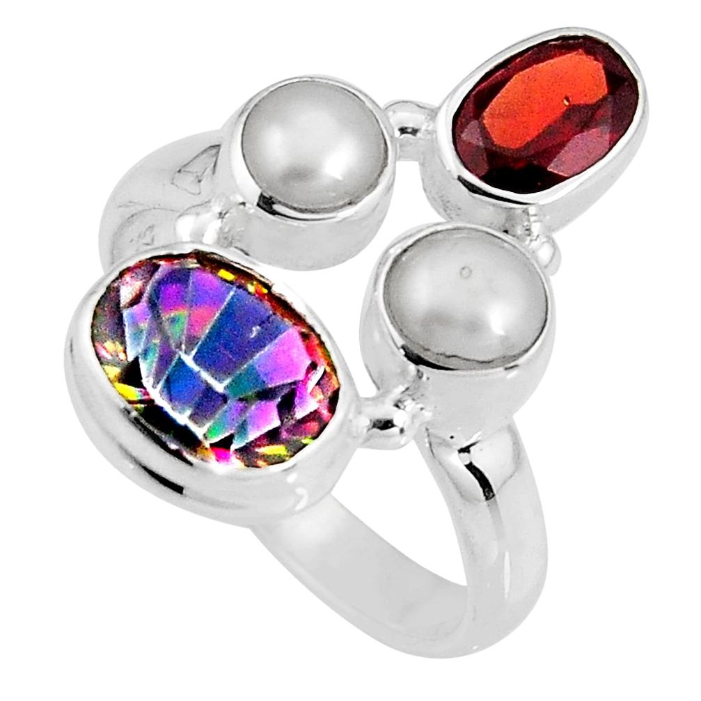6.30cts multicolor rainbow topaz garnet 925 sterling silver ring size 7.5 p90662