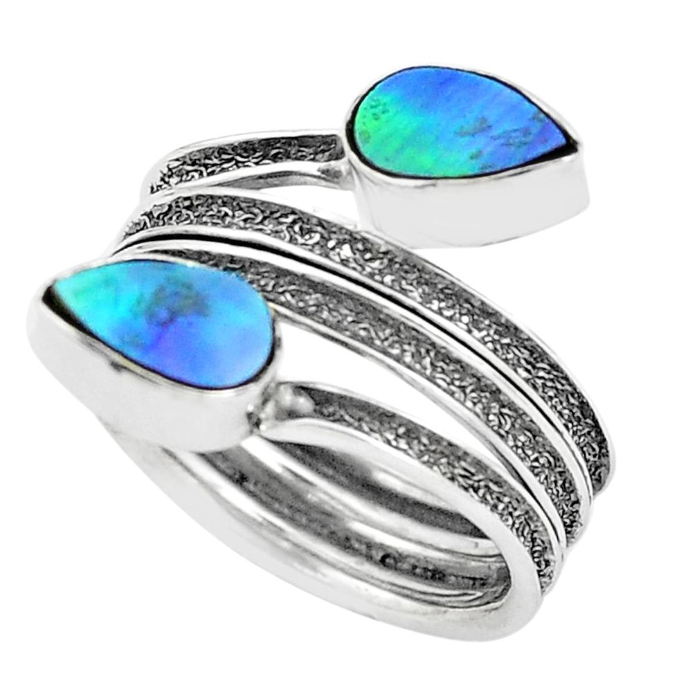 Natural abalone paua seashell 925 silver adjustable ring jewelry size 7 p60950