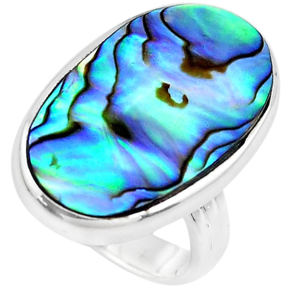 13.71cts natural abalone paua seashell 925 silver solitaire ring size 6 p38734