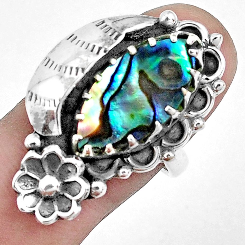 Natural abalone paua seashell 925 silver solitaire ring size 7.5 p42206