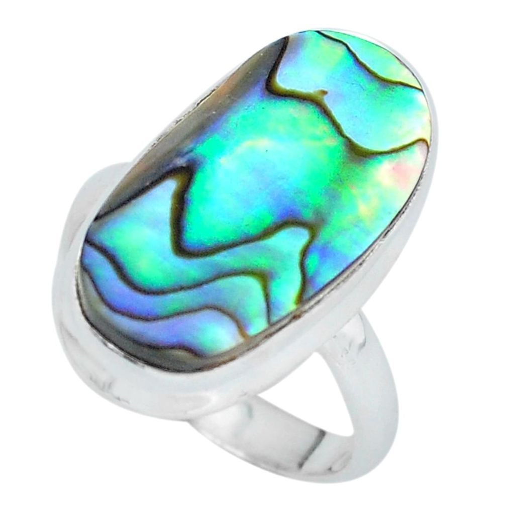 12.04cts natural abalone paua seashell 925 silver solitaire ring size 9 p60447