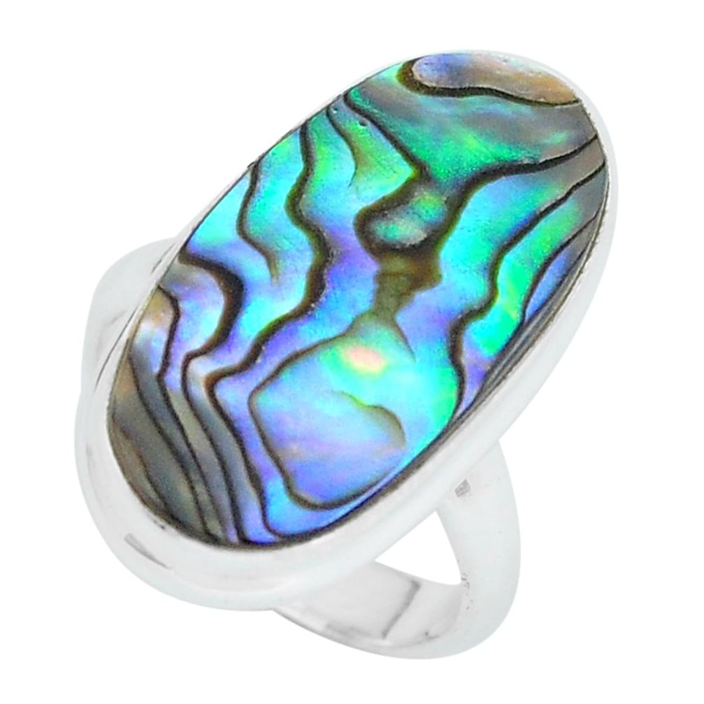 11.23cts natural abalone paua seashell 925 silver solitaire ring size 6.5 p60478