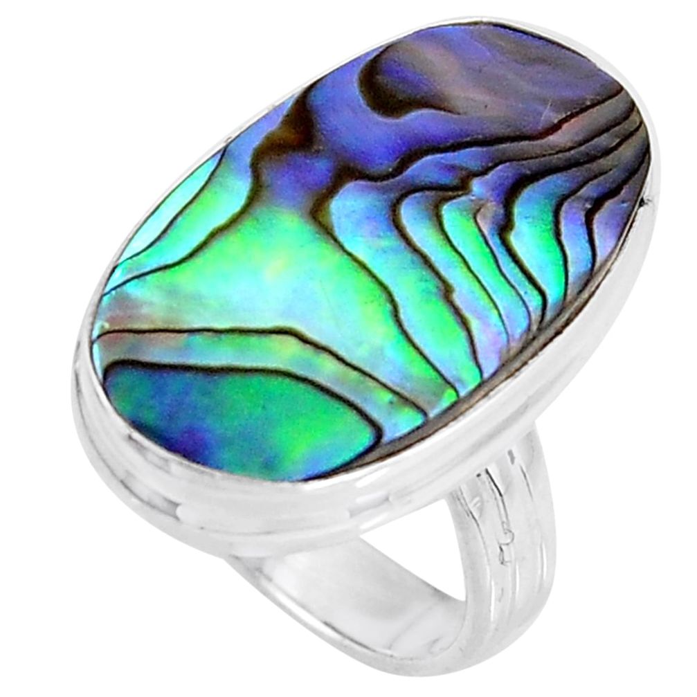 14.72cts natural abalone paua seashell 925 silver solitaire ring size 7 p92650