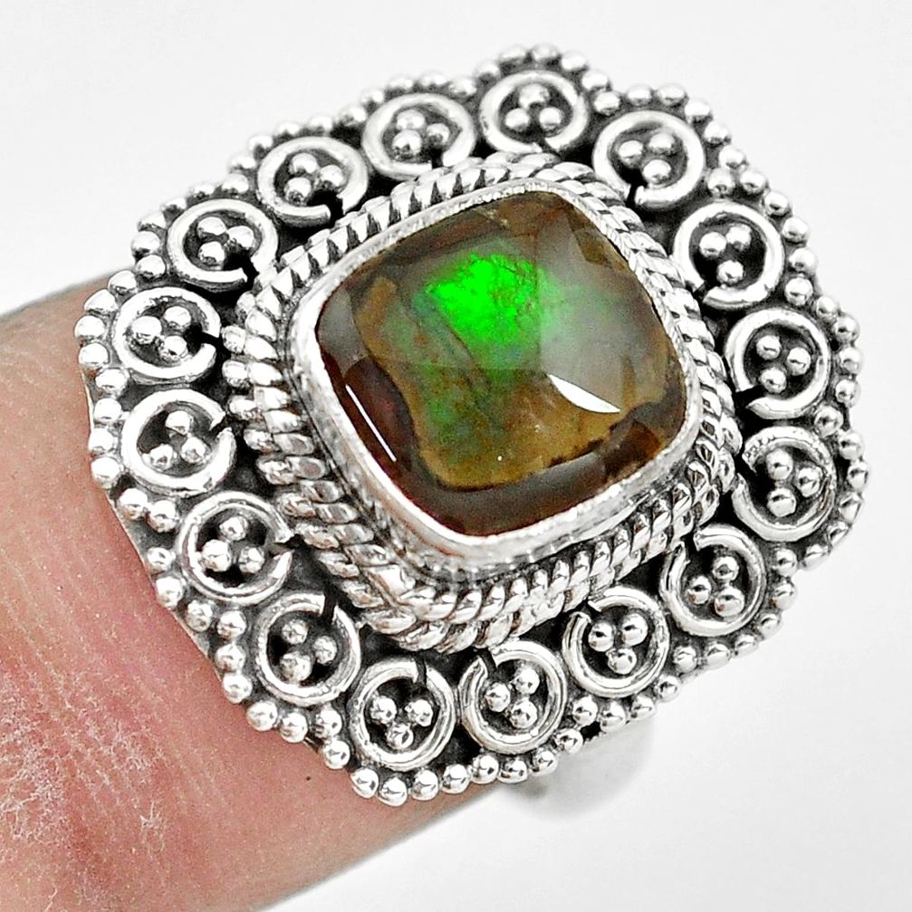 3.70cts natural ammolite (canadian) 925 silver solitaire ring size 6.5 p61542