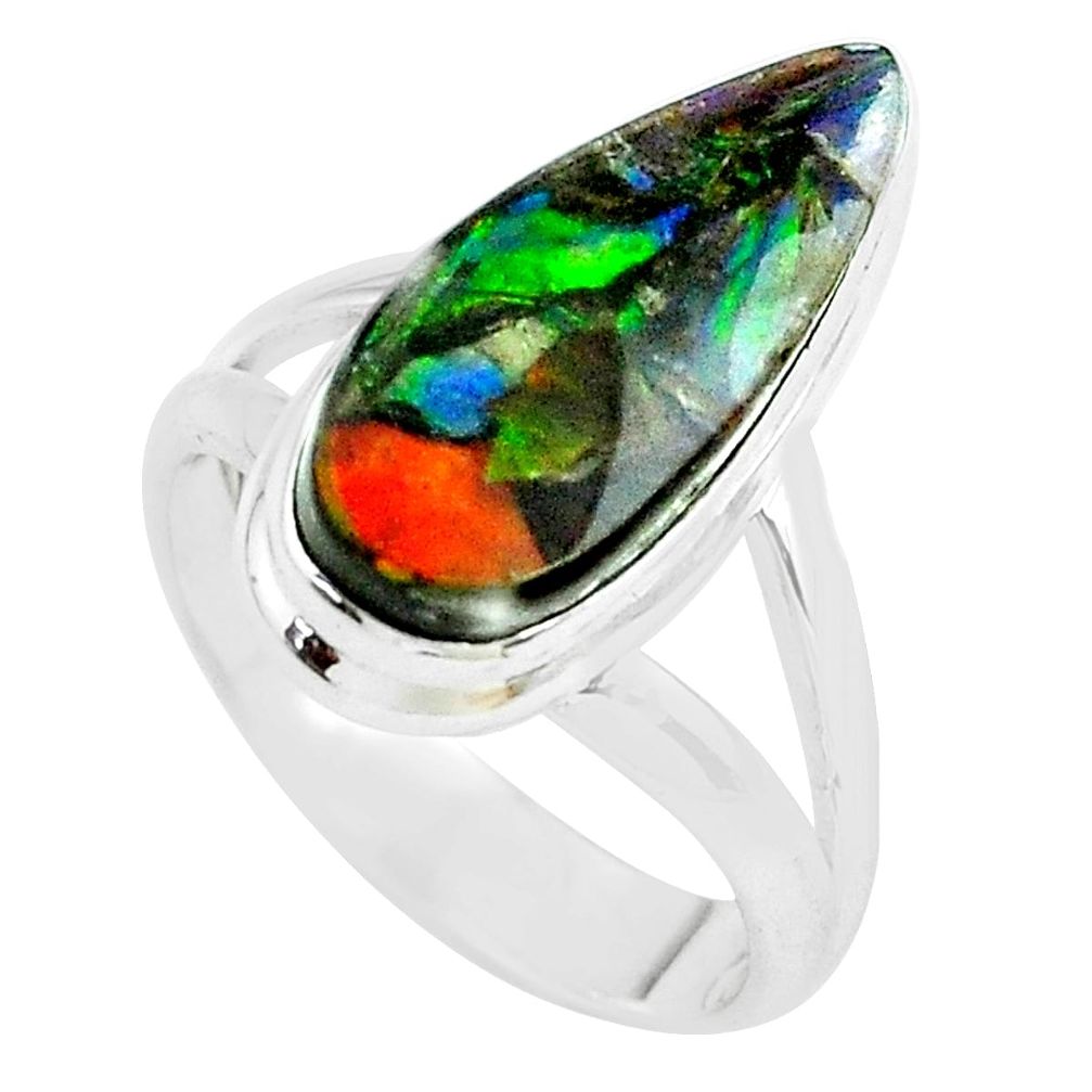 5.79cts natural ammolite (canadian) 925 silver solitaire ring size 6.5 p68308