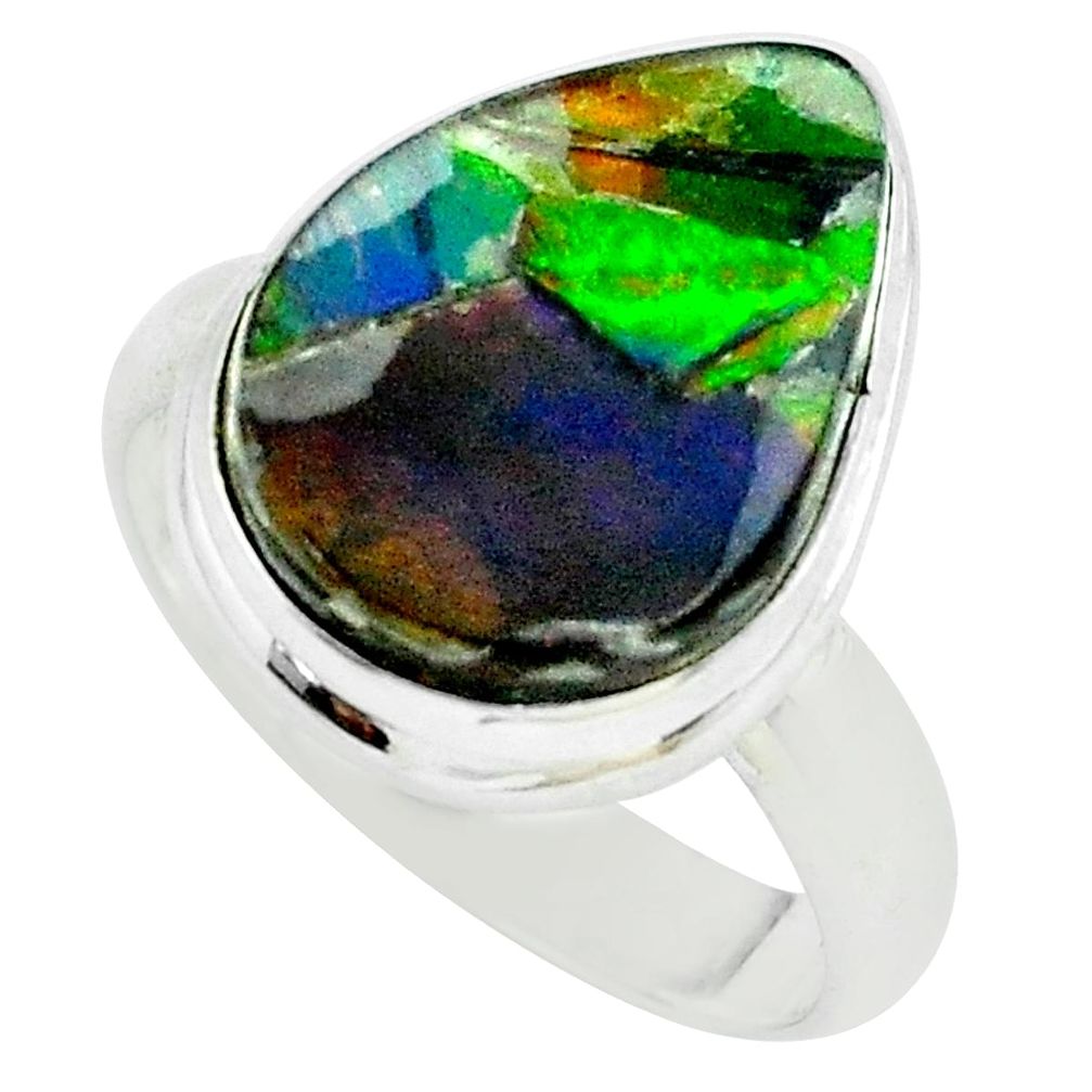 10.24cts natural ammolite (canadian) 925 silver solitaire ring size 8 p68309