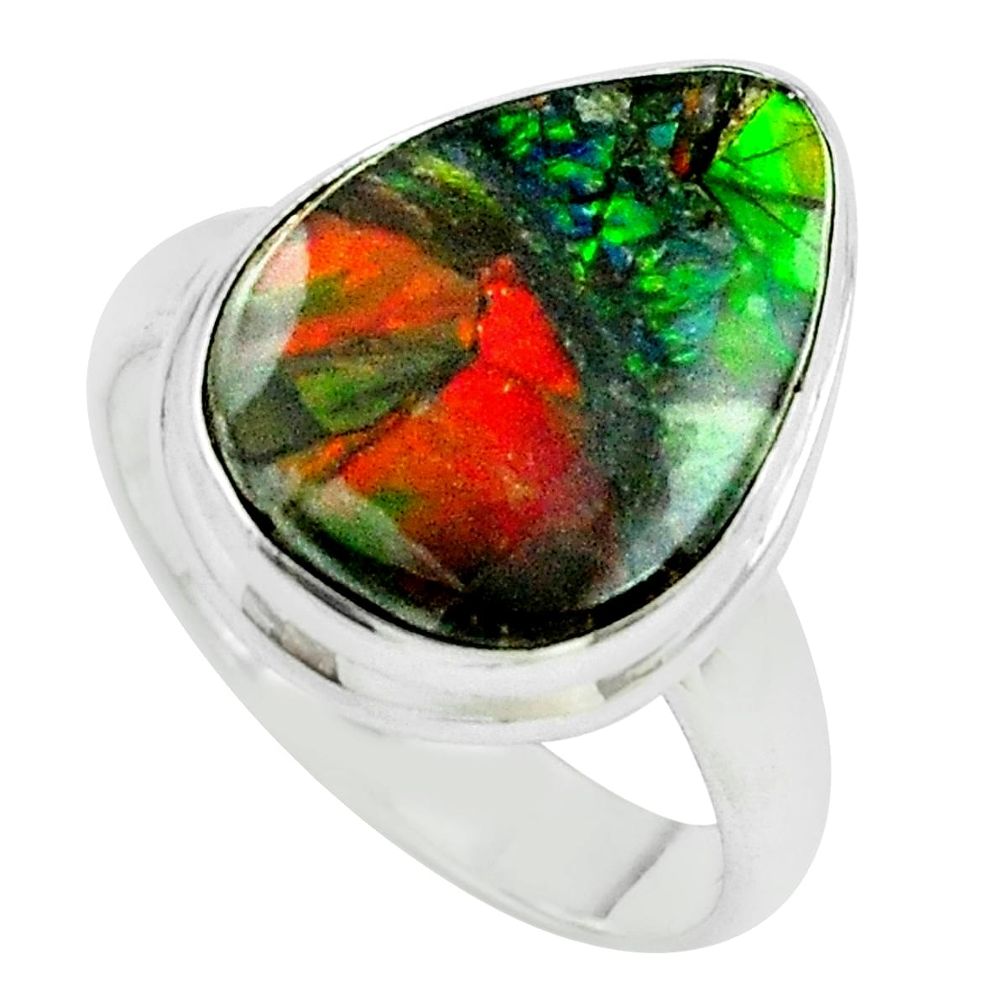 9.99cts natural ammolite (canadian) 925 silver solitaire ring size 7.5 p68310