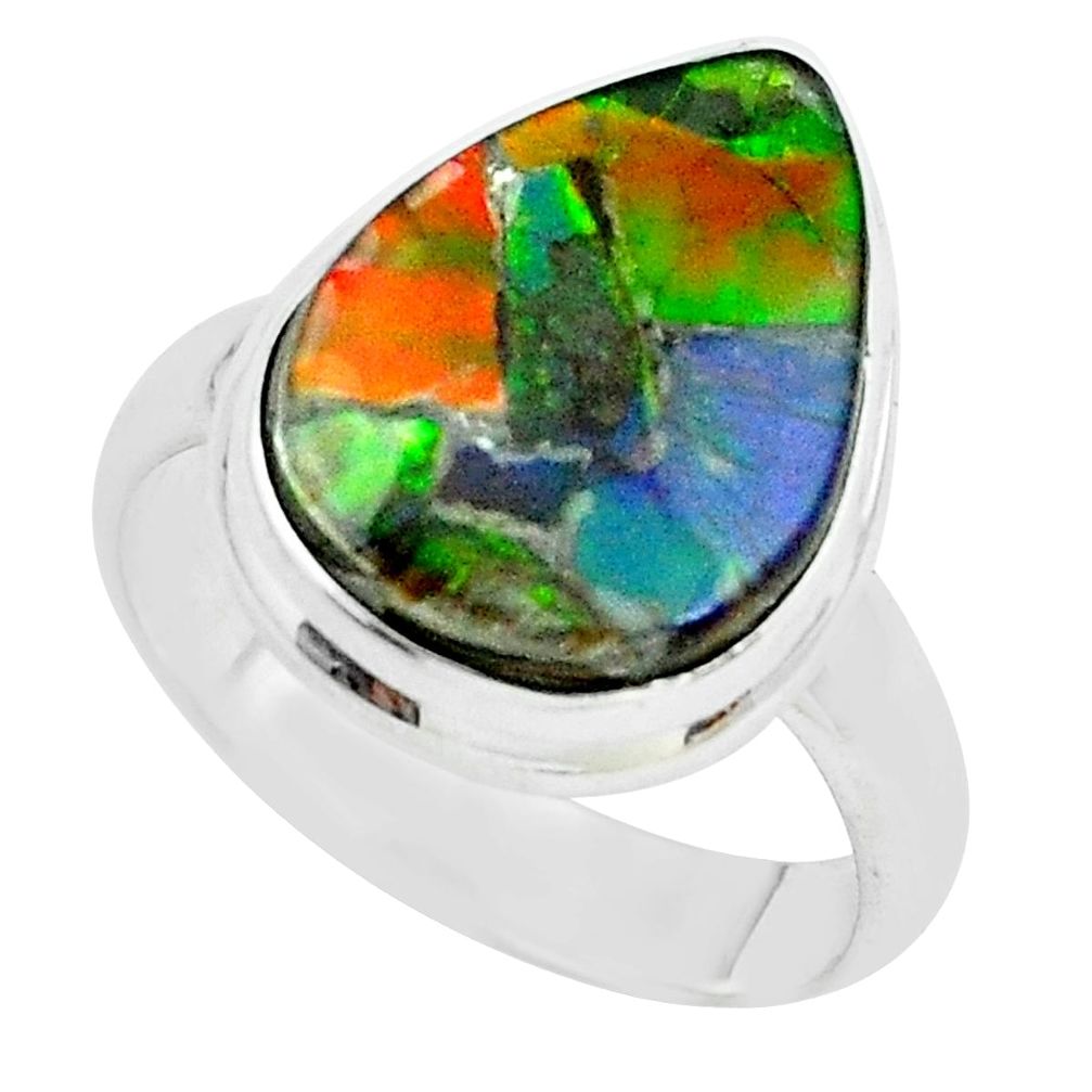10.41cts natural ammolite (canadian) 925 silver solitaire ring size 7.5 p68314