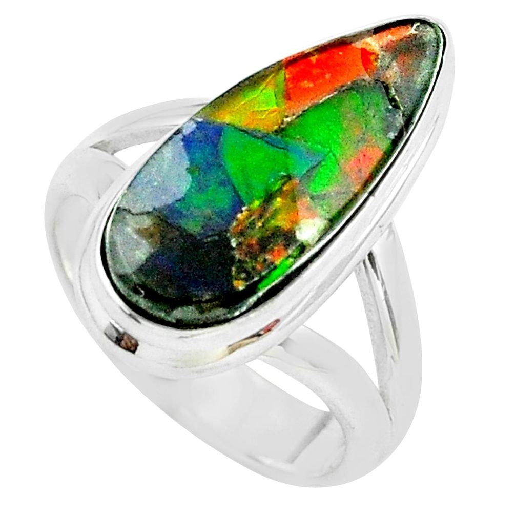 5.38cts natural ammolite (canadian) 925 silver solitaire ring size 5.5 p68317