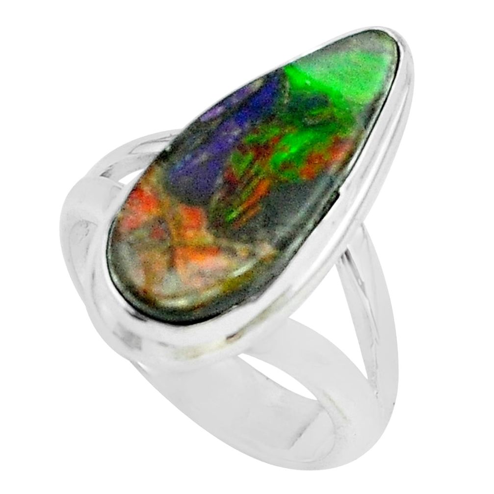 5.79cts natural ammolite (canadian) 925 silver solitaire ring size 5.5 p68320