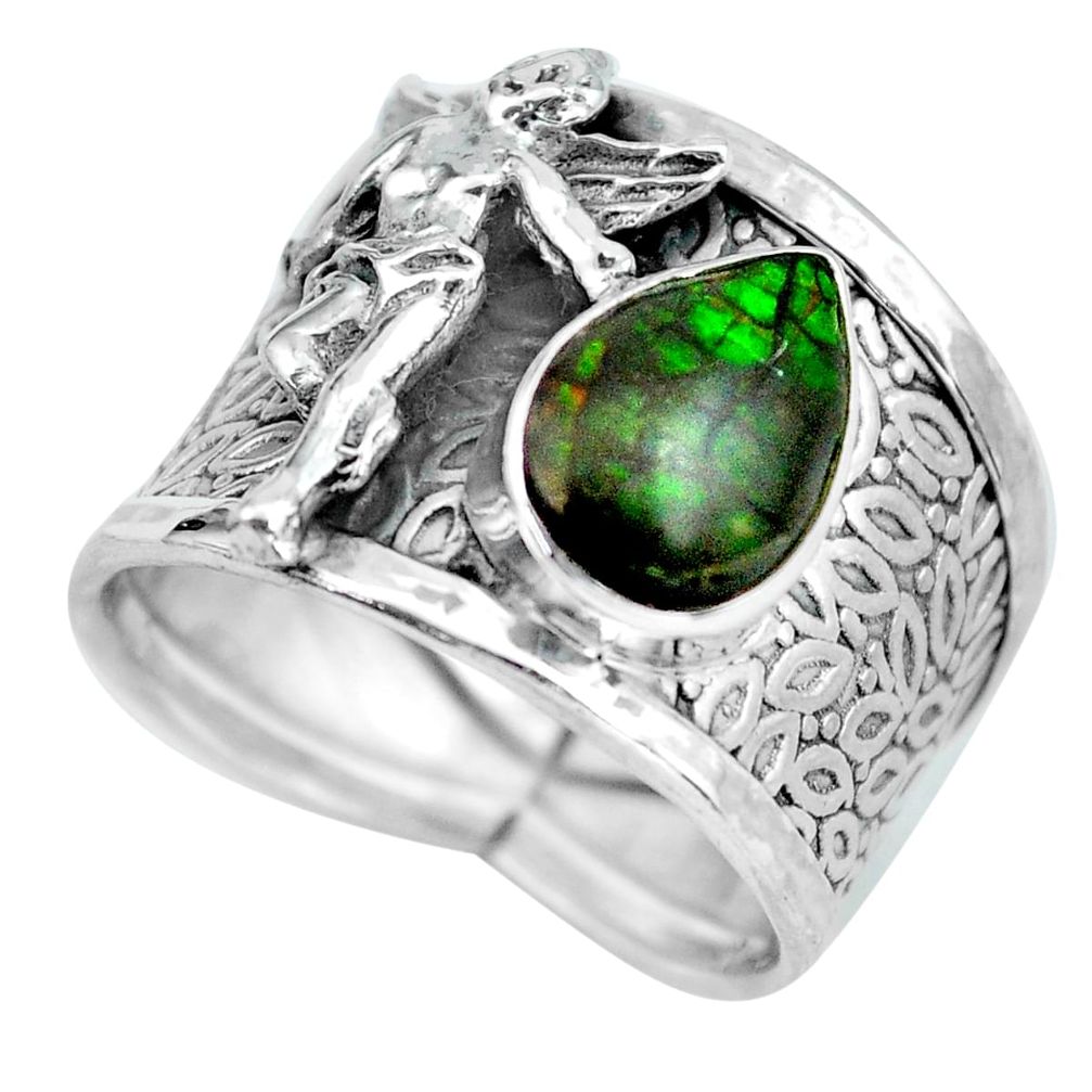 2.71cts natural ammolite 925 silver cupid love angel wings ring size 7.5 d32280