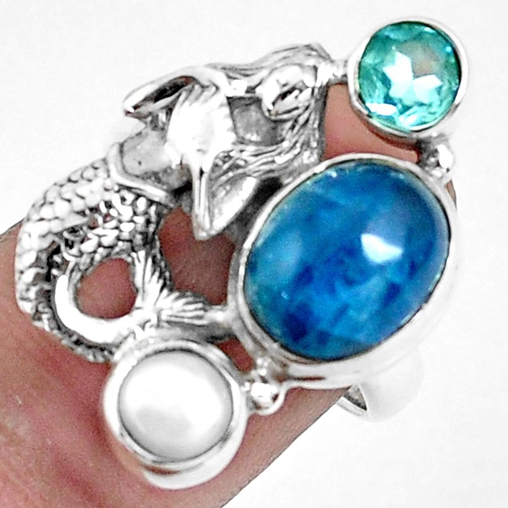 6.54cts natural apatite (madagascar) silver fairy mermaid ring size 7 p42718