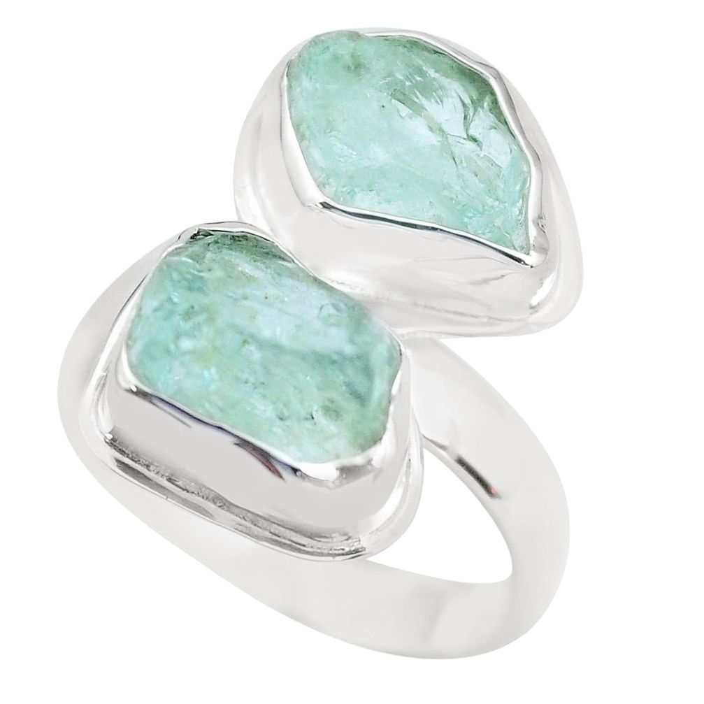 10.78cts natural aqua aquamarine rough 925 sterling silver ring size 7 p63673