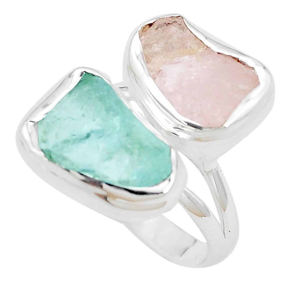 Natural aqua aquamarine rough morganite rough 925 silver ring size 7 p35776