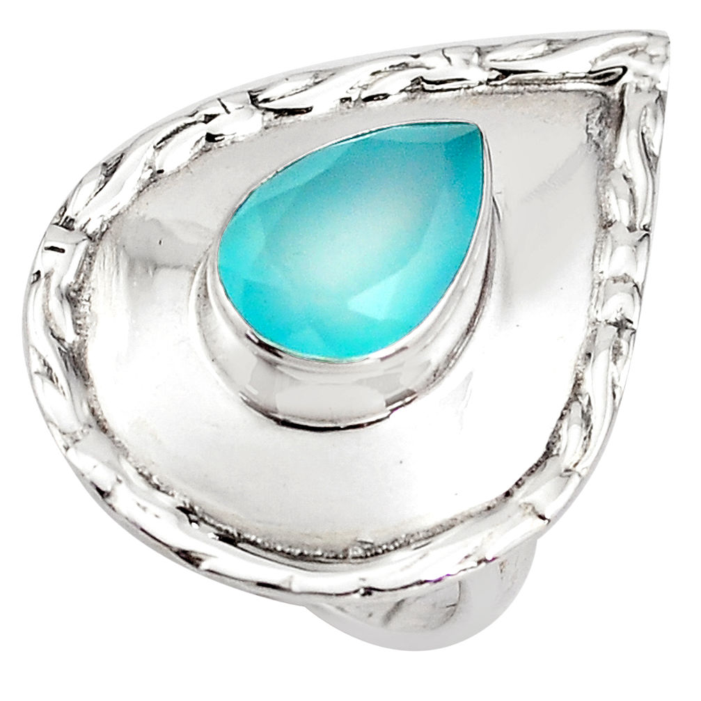 3.91cts natural aqua chalcedony 925 silver solitaire ring jewelry size 8 p85827