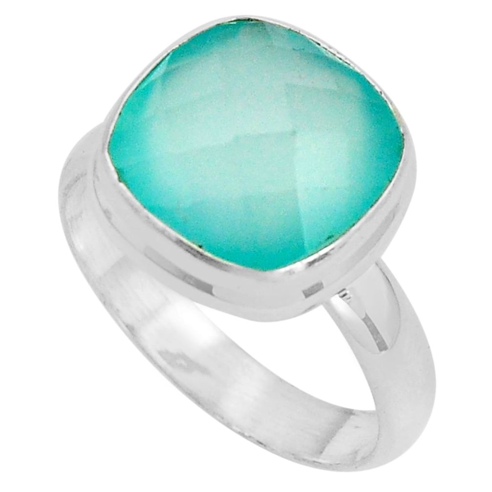 6.53cts natural aqua chalcedony 925 silver solitaire ring jewelry size 8 p89910