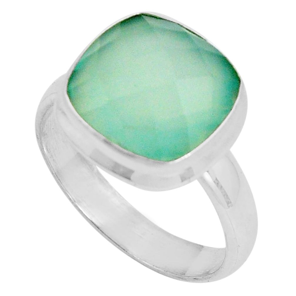 6.53cts natural aqua chalcedony 925 silver solitaire ring jewelry size 8 p89913