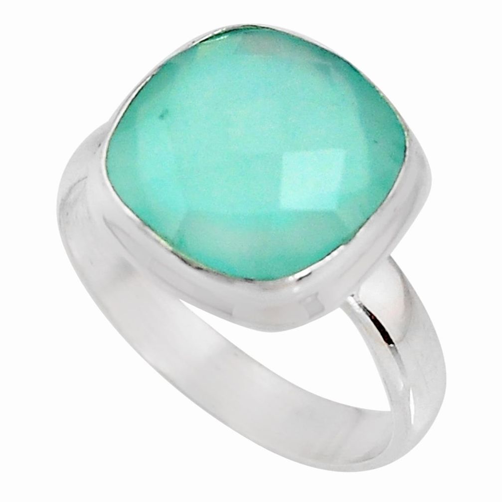 6.54cts natural aqua chalcedony 925 silver solitaire ring jewelry size 9 p92549