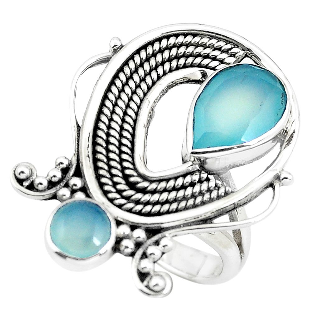 5.41cts natural aqua chalcedony 925 sterling silver ring jewelry size 8 p61352