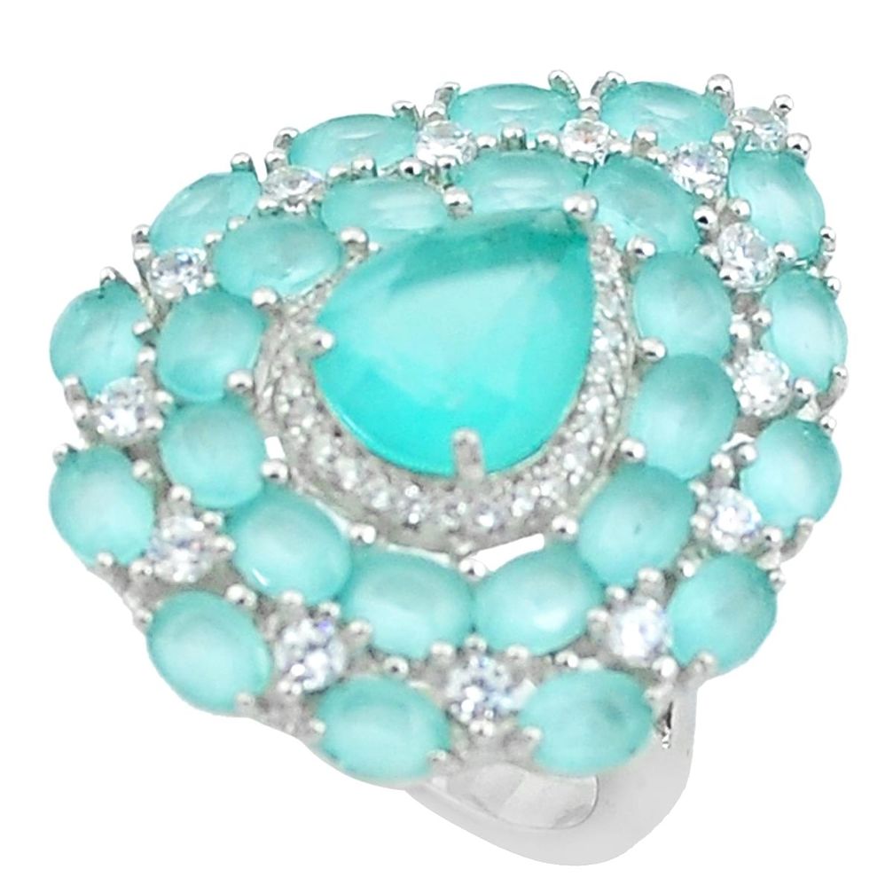 13.87cts natural aqua chalcedony topaz 925 sterling silver ring size 7 c1989